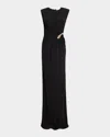 Christopher Esber Nature-bead Gathered Cutout Jersey Maxi Tank Dress In Black