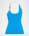 Christopher Esber Nature Resin Bead Knit Halter Top In Blue