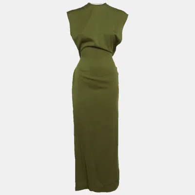 Christopher Esber Olive Green Stretch Satin Backless Maxi Dress