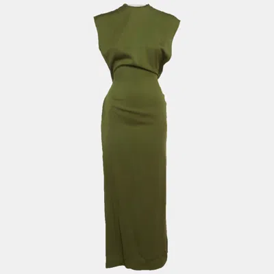 Pre-owned Christopher Esber Olive Green Stretch Satin Backless Maxi Dress S