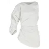 Christopher Esber One Sleeve Polja Dot Gathered Blouse In White Cotton In White