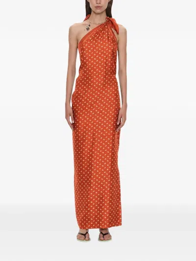 Christopher Esber One-shoulder Bandana-print Maxi Dress In Orange
