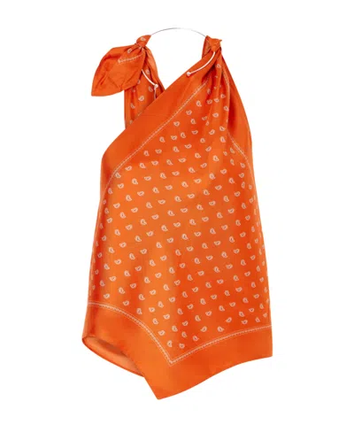 Christopher Esber One-shoulder Embellished Bandana-print Silk Top In Orange