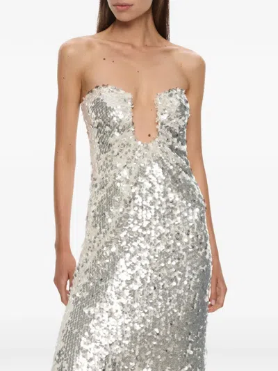 Christopher Esber Opaline Arced Palm Sequinned Strapless Maxi Dress In Silver
