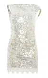 Christopher Esber Opaline Scalloped Sequin Cotton Mini Dress In Silver