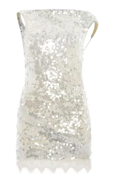 Christopher Esber Opaline Scalloped Sequin Cotton Mini Dress In Glisten Clear