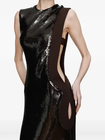 Christopher Esber Opaline Sequin Cutaway Dress In Brown