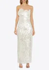 Christopher Esber Opaline Sequin Strapless Gown In Silver