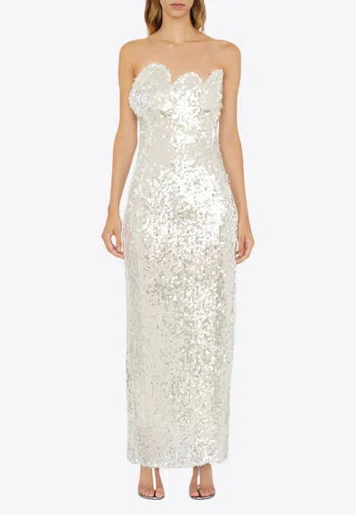 Christopher Esber Opaline Sequin Strapless Maxi Dress In White