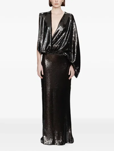 Christopher Esber Opaline Sequin Swaddled V-neck Gown In Multi