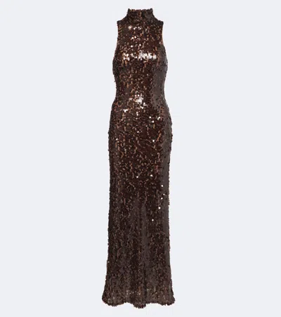 Christopher Esber Opaline Sequined Gown In Brown