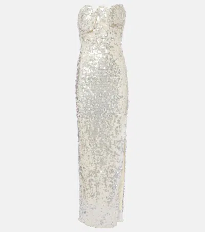 Christopher Esber Opaline Sequined Strapless Gown In White