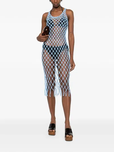 Christopher Esber Open Knit Fringed Dress In Blue