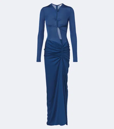 Christopher Esber Open Twist Cutout Ruched Jersey Maxi Dress In Blue