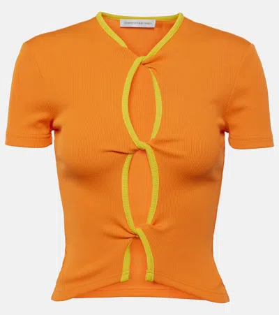 Christopher Esber Open Twist Ribbed-knit T-shirt In Orange