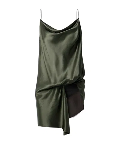Christopher Esber Open-back Draped Satin Bodysuit In Green