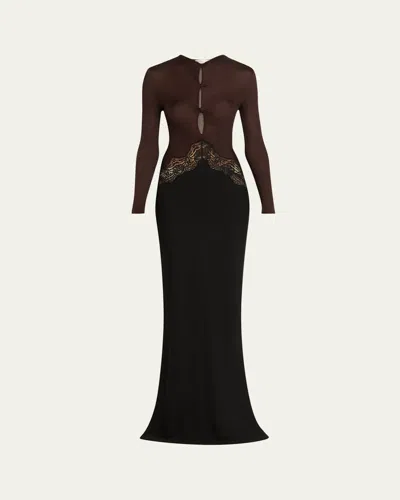 Christopher Esber Open-twist Lace Long-sleeve Dress In Brown