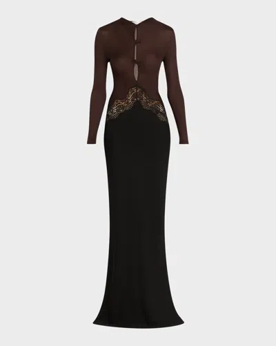 Christopher Esber Open-twist Lace Long-sleeve Dress In Multi