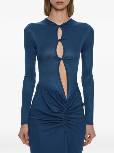Christopher Esber Open-twist Ruched-detail Maxi Dress In Blue