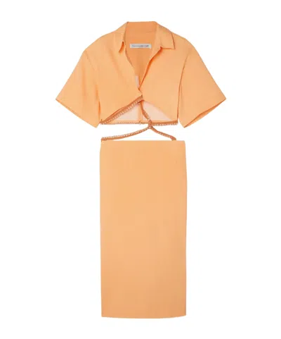 Christopher Esber Openwork Beaded Shirt Dress In Orange