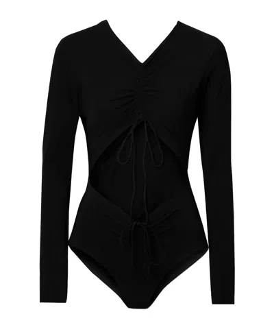 Christopher Esber Openwork Tie-up Pleated Swimsuit In Black
