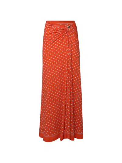 Christopher Esber Orbit Bandana-print Ruched Maxi Skirt In Orange