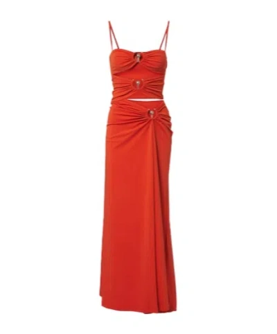 Christopher Esber Orbit Gathered Cutout Maxi Dress In Orange