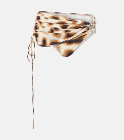 Christopher Esber Orbit Ruched Animal-print Bikini Bottoms In Multi