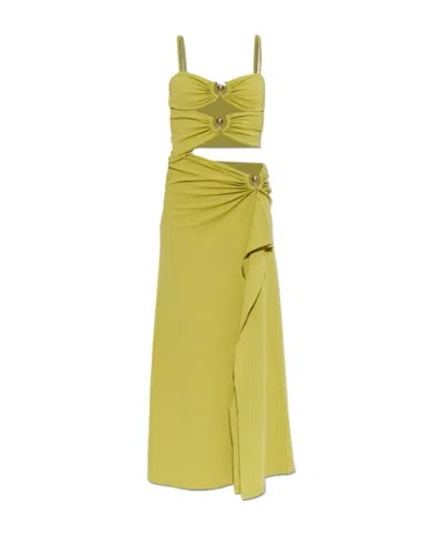 Christopher Esber Orbit Ruched Cutout Long Dress In Gold