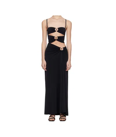 Christopher Esber Black Ruched Orbit Split Maxi Dress