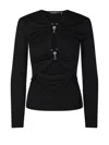 Christopher Esber Orbit Ruched Cutout Long-sleeve Ribbed Top In Black