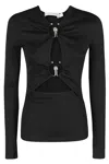 Christopher Esber Orbit Ruched Cutout Long-sleeve Ribbed Top In Black