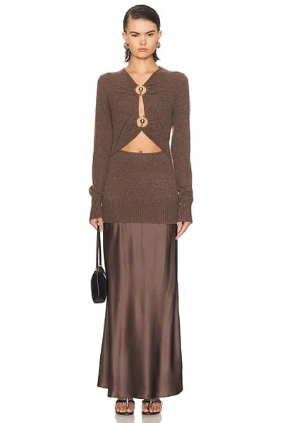 Christopher Esber Orbit Ruched Monument Long Sleeve Dress In Brown