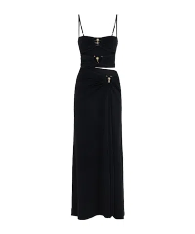 Christopher Esber Womens Black Ruched Orbit Slit Stretch-jersey Maxi Dress