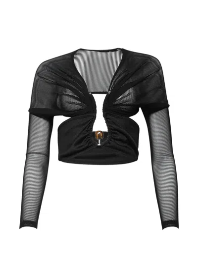Christopher Esber Orbit Sheer Rib Crop Top In Black