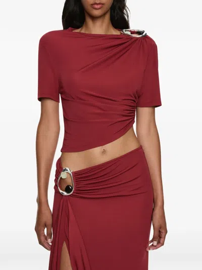 Christopher Esber Orica Crystal-embellished Ruched Jersey T-shirt In Red