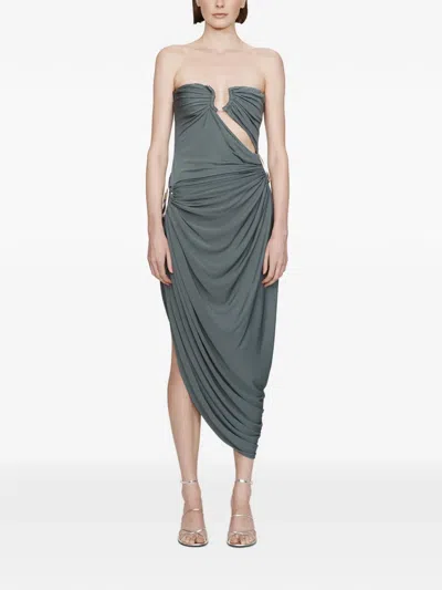 Christopher Esber Orica Crystal-embellished Ruched Strapless Dress In Gray