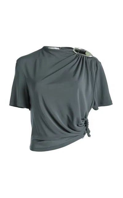 Christopher Esber Orica Crystal Ruched Jersey Tee In Blue