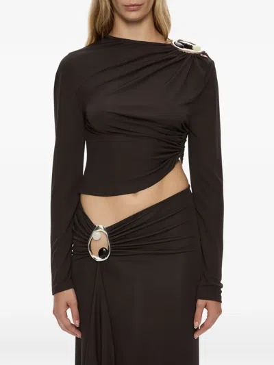 Christopher Esber Orica Crystal-embellished Ruched Top In Brown