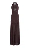Christopher Esber Orion Gathered Halter Gown In Burgundy