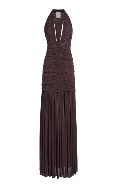 Christopher Esber Orion Gathered Halter Gown In Burgundy