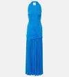 Christopher Esber Orion Open-back Ruched Mesh Gown In Blue