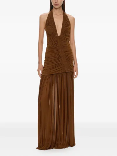 Christopher Esber Gerafftes Orion Neckholder-abendkleid In Brown