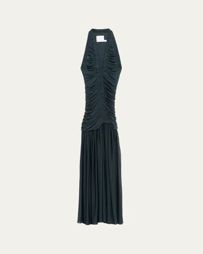 Christopher Esber Orion Pleated Plunge-neck Gown In Liquorice