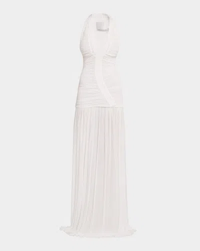 Christopher Esber Orion Plunging Ruched Drop-waist Gown In White