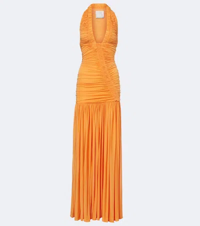 Christopher Esber Orion Ruched Halterneck Gown In Orange
