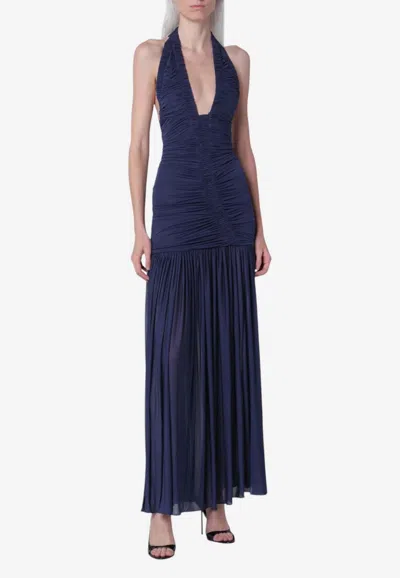 Christopher Esber Orion Ruched Halterneck Maxi Dress In Blue