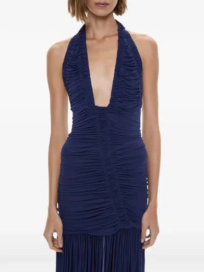 Christopher Esber Orion Ruched Halterneck Maxi Dress In Blue
