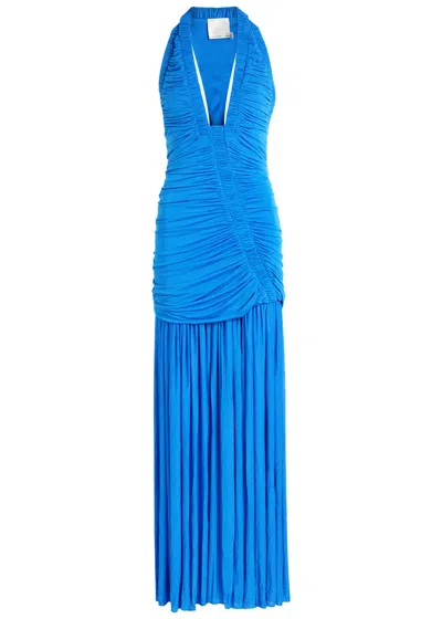 Christopher Esber Orion Ruched Jersey Gown In Blue