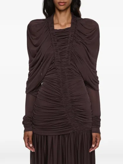 Christopher Esber Orion Ruched Long-sleeve Maxi Evening Dress In Brown